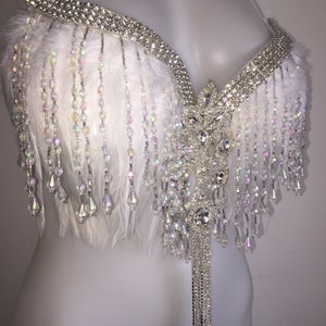 CUSTOM SIZE Angel costume EDC rave bra outfit adult costume bride angel dance burlesque cosplay samba carnival feather women's image 5