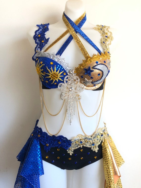CUSTOM SIZE Sun and Moon made to Order EDC Rave Bra Rave Outfit Above and Beyond Music Festival Gold Blue Cosplay Adult Women s Costume Etsy Canada
