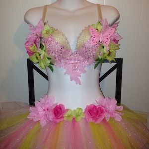 CUSTOM SIZE Garden Fairy Made to order in your size rave bra outfit, edc, costume, cosplay, burlesque UMF Ultra Beyond fairy image 1