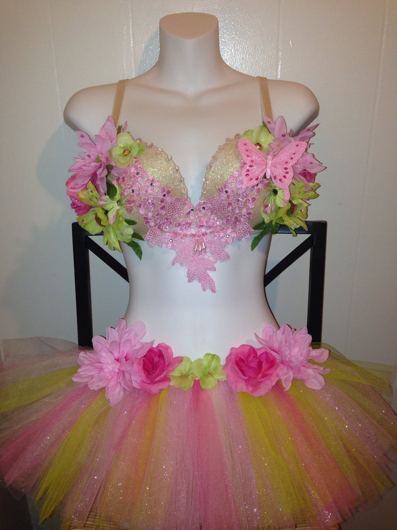 CUSTOM SIZE Garden Fairy Made to order in your size rave bra outfit, edc, costume, cosplay, burlesque UMF Ultra Beyond fairy image 1