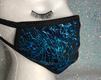 Metallic Blue Vines Face Mask | WASHABLE, REUSABLE face mask facemask fashion mask RD10