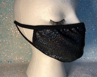 Holographic Black Multicolored Face Mask | WASHABLE, REUSABLE face mask facemask adult women fashion mask nail tech RD5