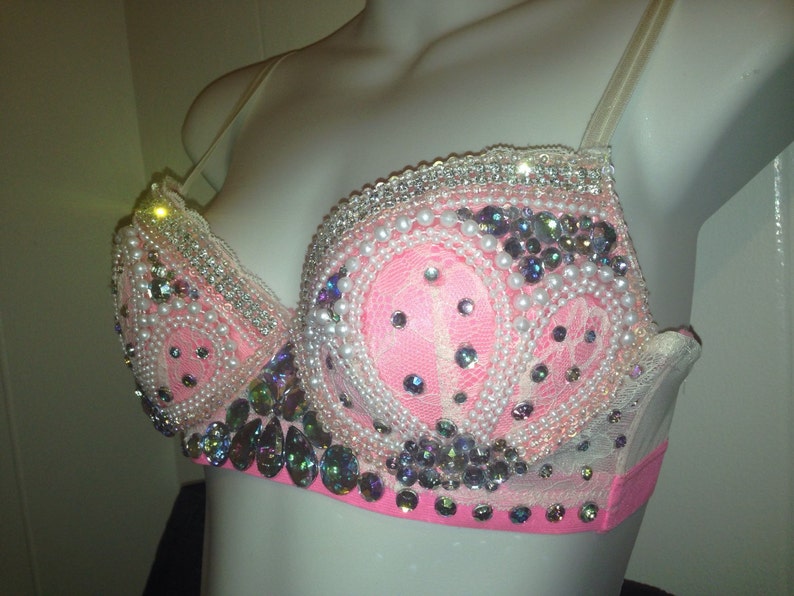34B PREMADE Pink Dazzle Mermaid bra rave bra costume EDC UMF | Etsy