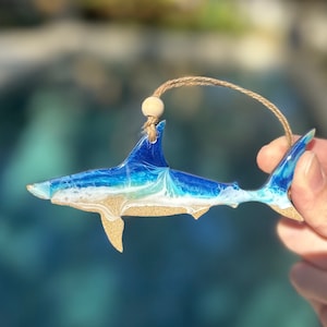 READY TO SHIP Ocean Resin Ornaments Shark- Epoxy Resin Waves Art - Sand and Resin Ornament - Gift for shark lover