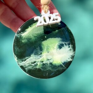 Resin Christmas Ornament: Green Wave Art, Acrylic 2025 Bauble - Christmas Tree Decor