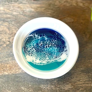 Beach Wedding Engagement Gift – Ocean Wave Trinket Dish for Rings – Ceramic Coastal Jewelry Holder for Bride