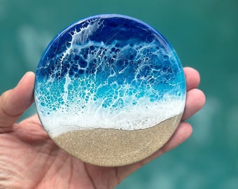 Resin Ocean Sand Coaster Set  - Housewarming gift beach - Ocean Resin Art - Epoxy Resin Wave Art - Beach Wedding - Mother's Day Gift