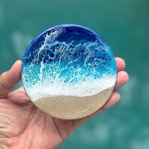 Ocean Resin Wave Coaster – Coastal Beach Decor, Handmade Drink Coaster, Sea Inspired Gift, Nautical Home Accent - Beach Wedding Gift