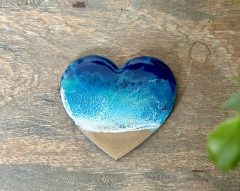 Resin Heart Magnet - Beach Wedding Favor - Ocean Resin Art - Resin Art Waves - Unique Fridge Magnets - Heart Gift Wedding