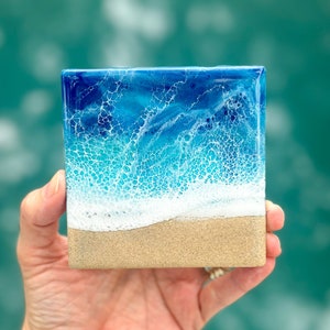 Ocean Waves Square Resin Coaster  - Beach Home Decor - Unique Wedding Gift - Resin Art - Wedding Shower Gift  - Beach Housewarming