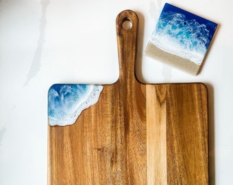 READY TO SHIP Resin Waves Charcuterie Board - Cheese Board for Coastal Home - Ocean Charcuterie Board - Coastal Christmas gift