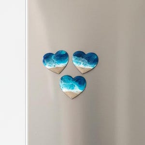 Resin Beach Heart Magnet Set: Coastal Ocean Wave Art, Wedding Favor
