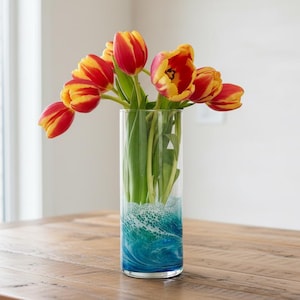 Hurricane Glass Ocean Wave Vase - Coastal Beach House Decor - Unique Candle Holder