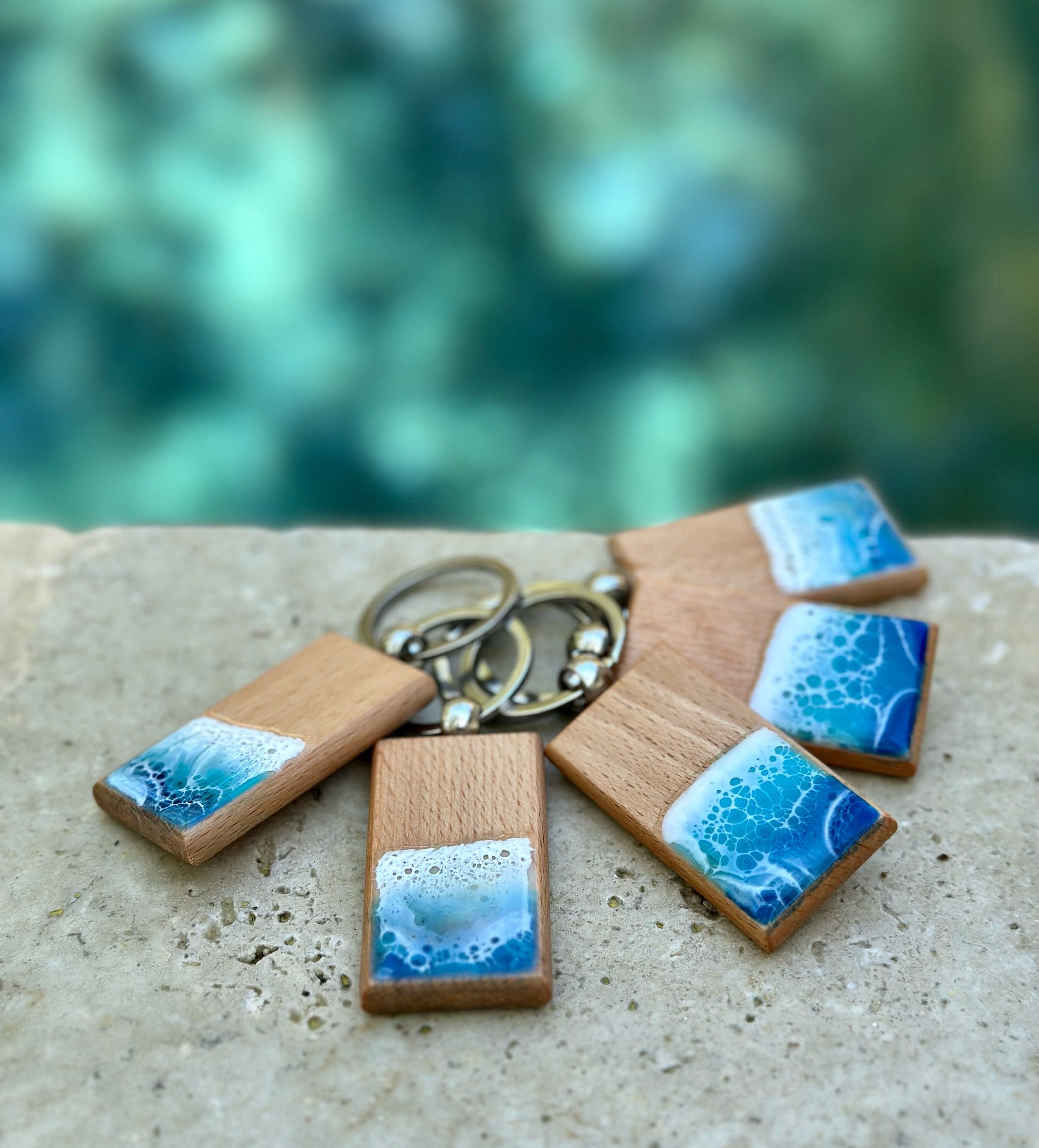 Blue Ocean Resin Pendant, Beach Keyring, Boho Handbag Charm, Resin Keyring,  Resin Keychain, Handbag Accessories 