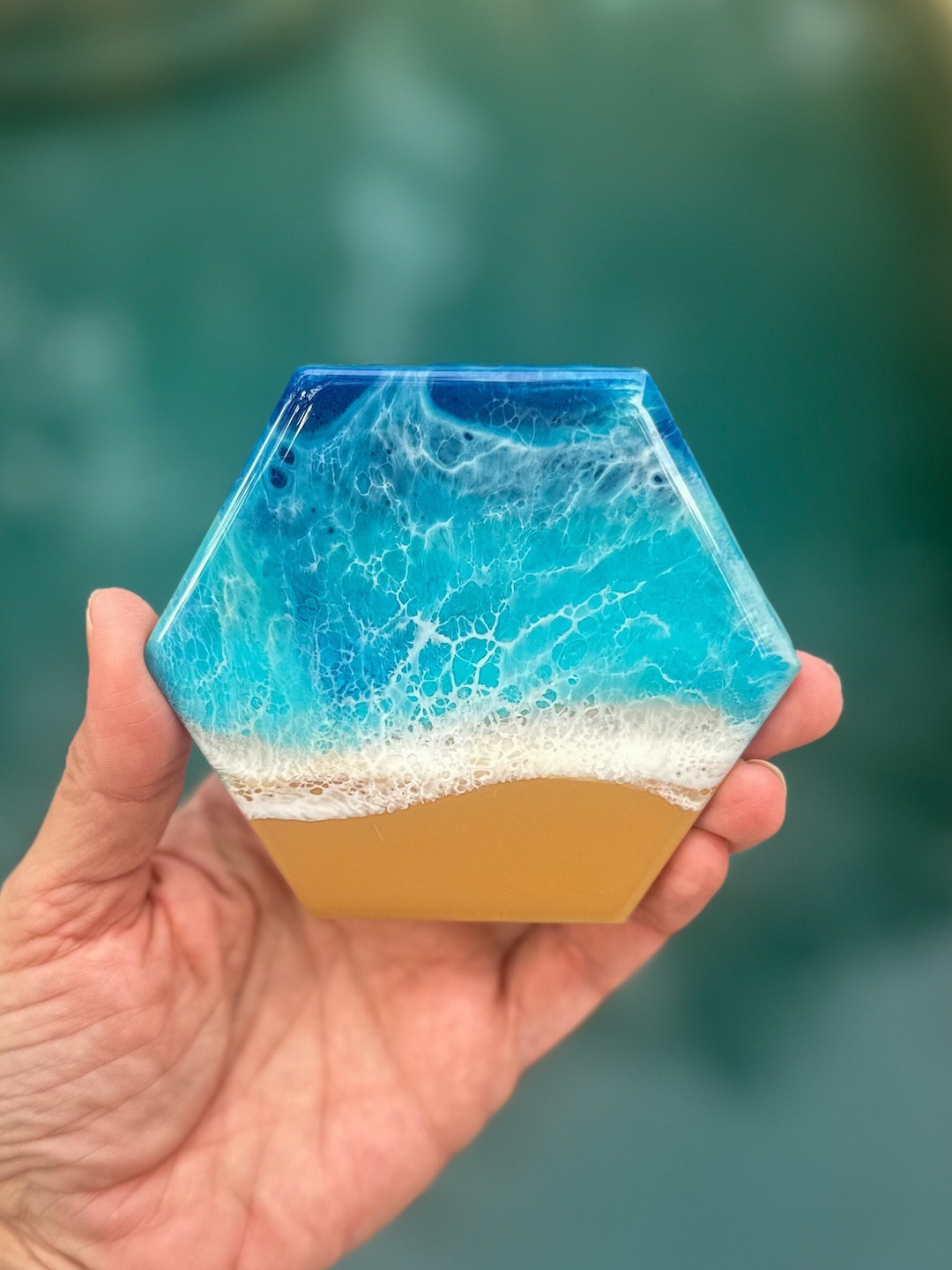 Resin Ocean Coaster Set Beach Epoxy Resin Coasters Ocean Resin Art
