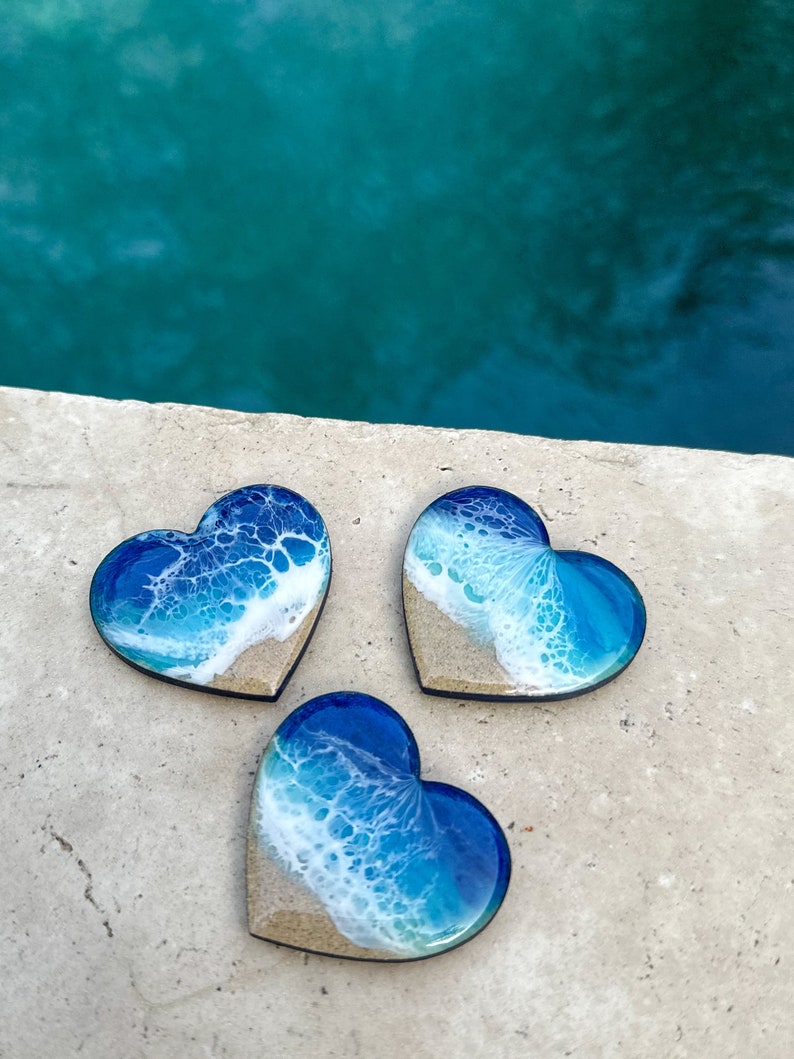 Fridge Magnets Ocean Resin Heart Magnet Set Ocean Resin Art Home Accessory Mothers Day Gift Ocean Party Favor Beach Wedding Favor image 3