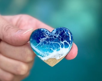 Fridge Magnets - Ocean Resin Heart Magnet Set - Ocean Resin Art Home Accessory - Mothers Day Gift - Ocean Party Favor  - Beach Wedding Favor