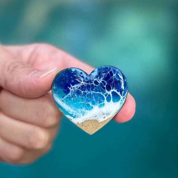 Fridge Magnets - Ocean Resin Heart Magnet Set - Ocean Resin Art Home Accessory - Valentines Gift - Ocean Party Favor  - Beach Wedding Favor