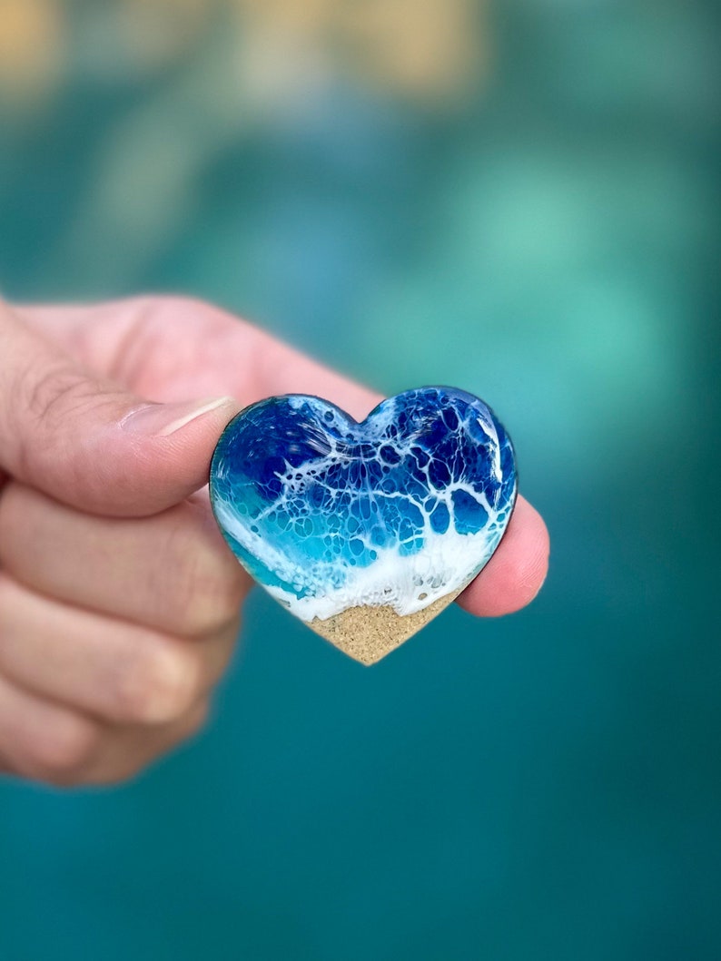 Fridge Magnets Ocean Resin Heart Magnet Set Ocean Resin Art Home Accessory Mothers Day Gift Ocean Party Favor Beach Wedding Favor image 1