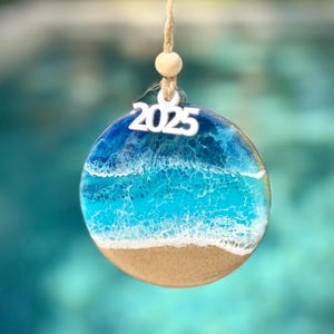 Ocean Waves Resin Ornament: Beach Themed Christmas Decor