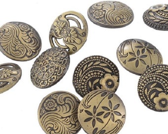 10 Flower Design Bronze Tone Metal Buttons 17mm for Scrapbooks, Sewing, Crafts - 51B