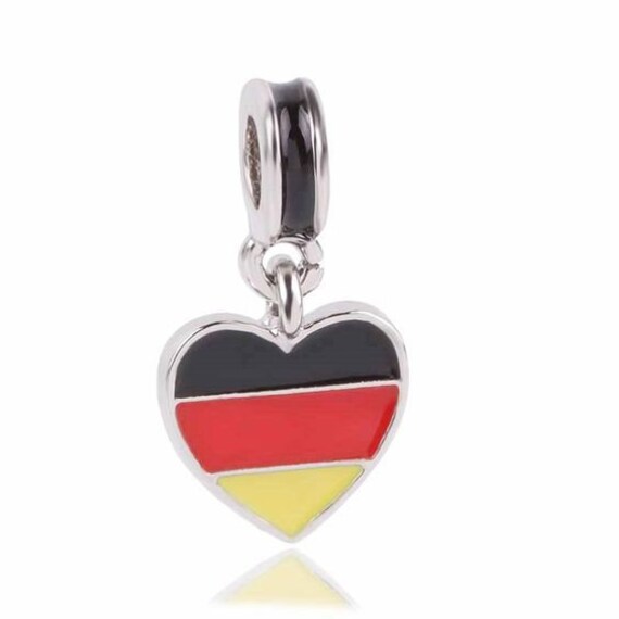 German Flag on Heart Snake Chain Charm Bracelet