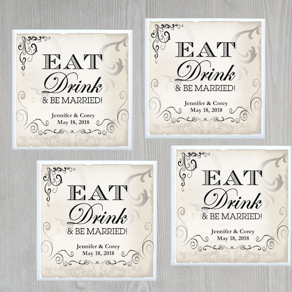 Customized Wedding Favor Wedding Favor Coasters Ceramic Tile Coasters Personalized Wedding Favors Eat Drink Be Married  - Custom Quantities