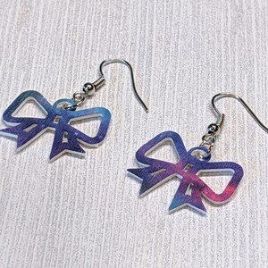 Bow Earrings Galaxy Colored Design Pink Purple Green Blue Color Earring Pierced Clip On Nickel Free Sensitive Ears Unique Jewelry