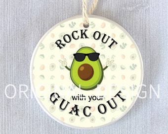 Rock Out Funny Ornament Guac Out Gift Avocado Guacamole Humor Present Christmas Birthday Holiday Hanukkah Office Exchange Secret Swap Party