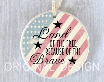 Patriotic Gift Ornament America USA Flag Present Military Family Soldier Deployment Retirement Holiday Christmas Birthday Personalized