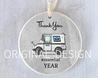 Ornament bedankje postbode - gepersonaliseerd cadeau postbezorger, aangepaste essentiële werknemer aandenken, USPS postvrachtwagen vakantiedecor