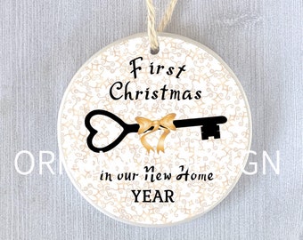Decorazione natalizia "Primo Natale nella nostra nuova casa" - Regalo di inaugurazione personalizzato, ricordo personalizzato per i nuovi proprietari di casa, decorazione natalizia a forma di chiave scheletro