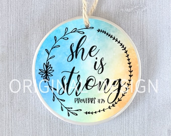 Ornament She Is Strong Inspiration Motivation Support Love Special Gift Present Birthday Holiday Christmas Tree Ornaments Swap Exchange