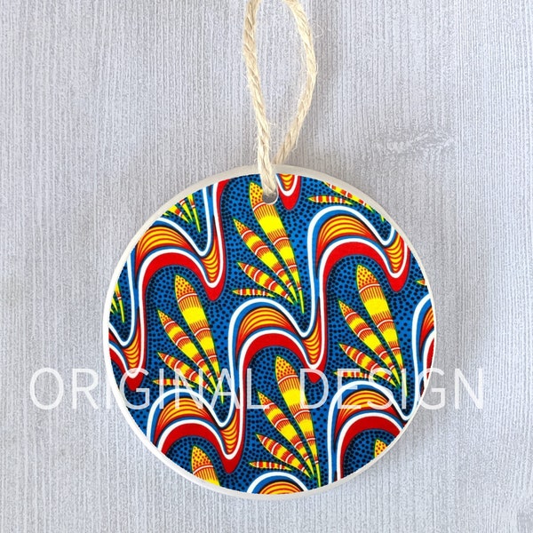 African Print Ornament Holiday Kwanzaa Gift Africa Fabric Design Art Ceramic Ornaments Set Holiday Christmas Hanukkah Present Personalized