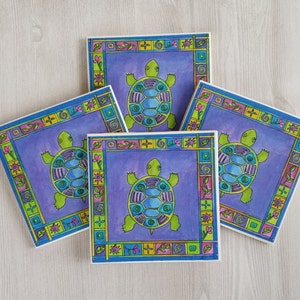 Turtle Coasters Magnets Turtle Tile Coasters Gift for Turtle Lover Gift Turtle Print Colorful Turtle Art Colorful Turtle Print Turtle Decor