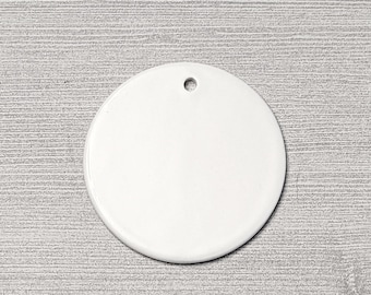Blank Round White Ceramic Ornament Smooth Porcelain Glazed Ornaments DIY Christmas Gift Holiday Decorating