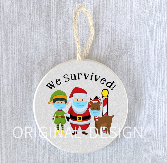 2022 Christmas Humor Funny Ornament 2022 We Survived Mask Santa Elf Pandemic | Etsy Australia