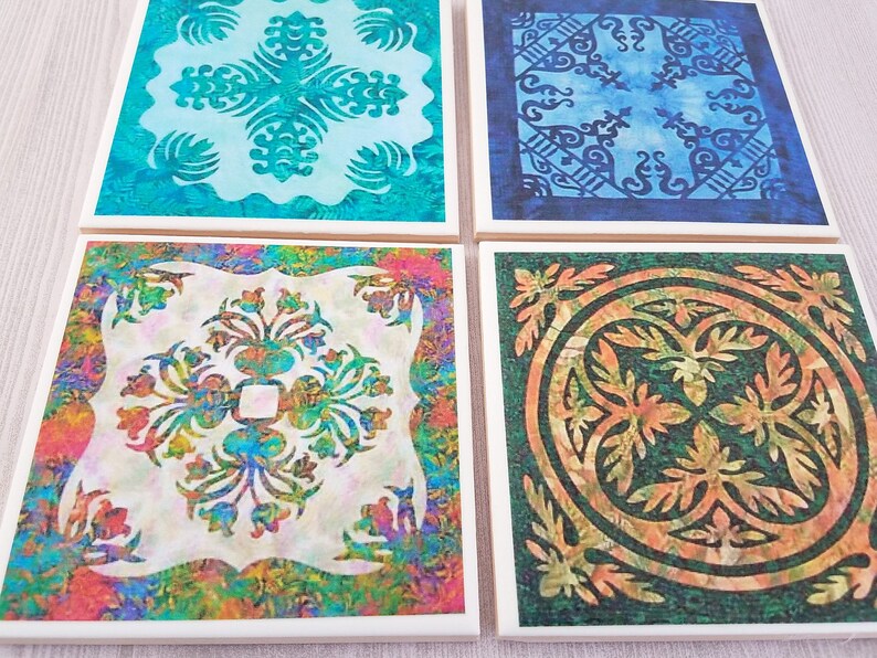 Quilt Coasters Quilt Pattern Tile Coasters Colorful Etsy