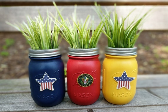 Army Mason Jar Army Party Decorations Army Veteran Celebration Etsy
