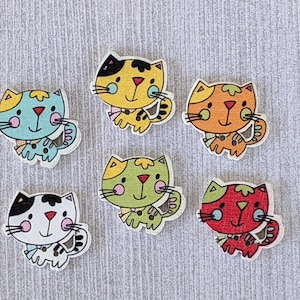 Cat Magnets Cute as a Button Wood Painted Cat Refrigerator Fridge Magnet Assorted Office Home Kitten Kitty Decor Fun Gift Present Set of 6