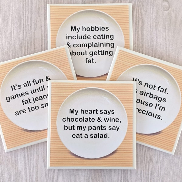 Diet Coasters Magnets Weight Loss Coasters Gift for Weight Loss Gift for Friend on a Diet Funny Getting Fat Gift for Getting in Shape - 4 pc