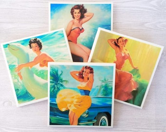 Pinup Coasters Magnets Pinup Tile Coasters Pinup Girl Tile Coasters Retro Pinup Vintage Pinup Pin Up Pin-Up Girl Retro Decor Pop Culture