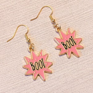 Halloween Pink Boo Earrings Holiday Jewelry Hook Clip On Fall Pumpkin Candy Corn Costume Party Gift Birthday Present