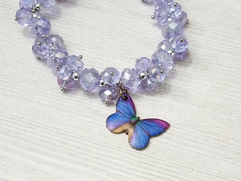 Butterfly Charm Bracelet Purple Butterflies Jewelry Bead Etsy
