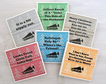 Funny Christmas Coasters Gift Holiday Birthday Party Hostess Present - Set of 6 Tile Beverage Coasters