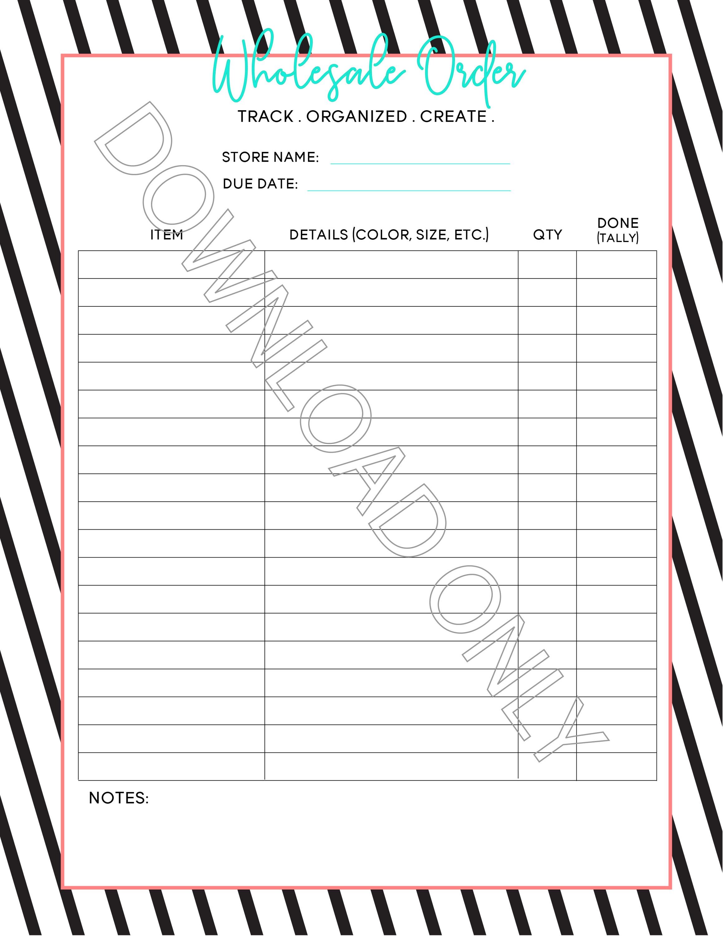 Orders Worksheet / Maker Worksheet / Wholesale Order Checklist - Etsy