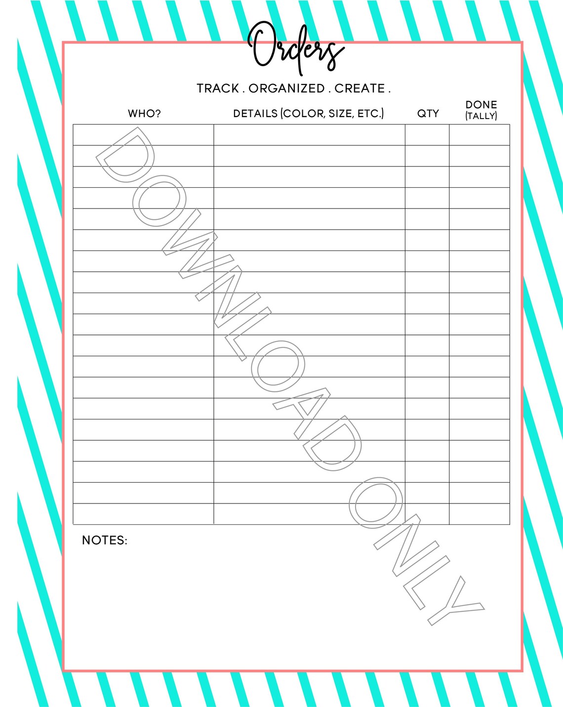 Orders Worksheet / Maker Worksheet / Wholesale Order Checklist - Etsy