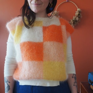 Quadricolor sweater knitting pattern checkerboard sweater Instructions in French PDF Instant Download