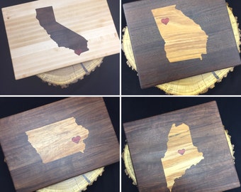 Bespoke State Cutting Board with heart inlay