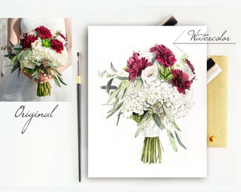Custom Wedding Bridal Bouquet Watercolor Illustration
